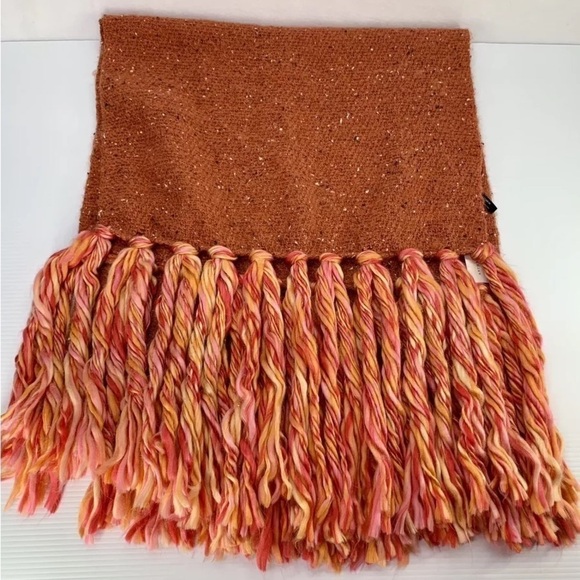 Anthropologie Oversized Scarf Bronze Orange Tweed 12” Fringed Super Soft - Picture 4 of 10